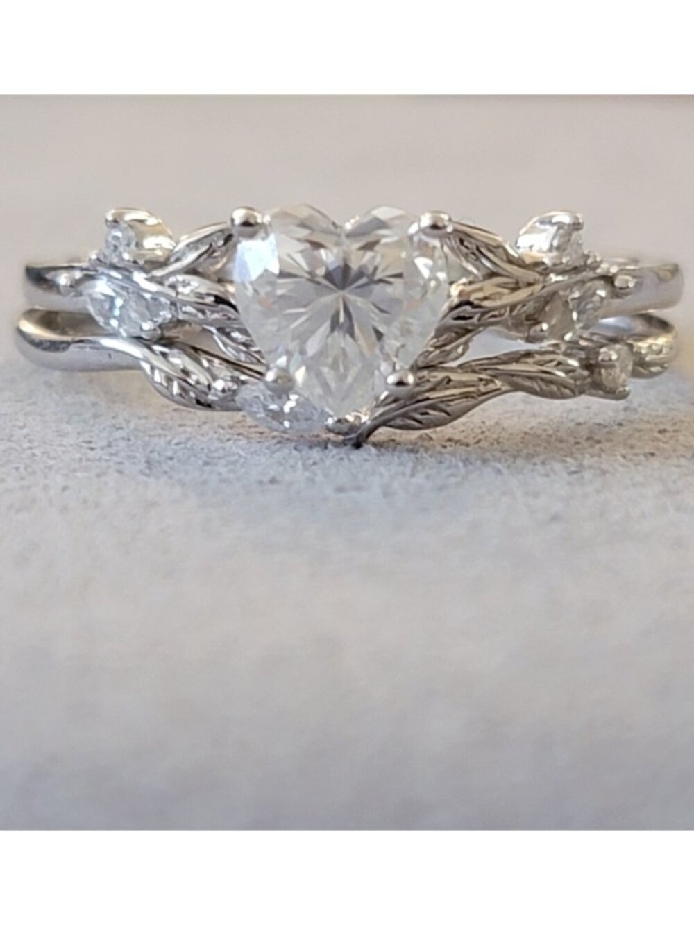 1CT Moissanite Leaf Ring Set Sterling Silver Size 7.5 NWT